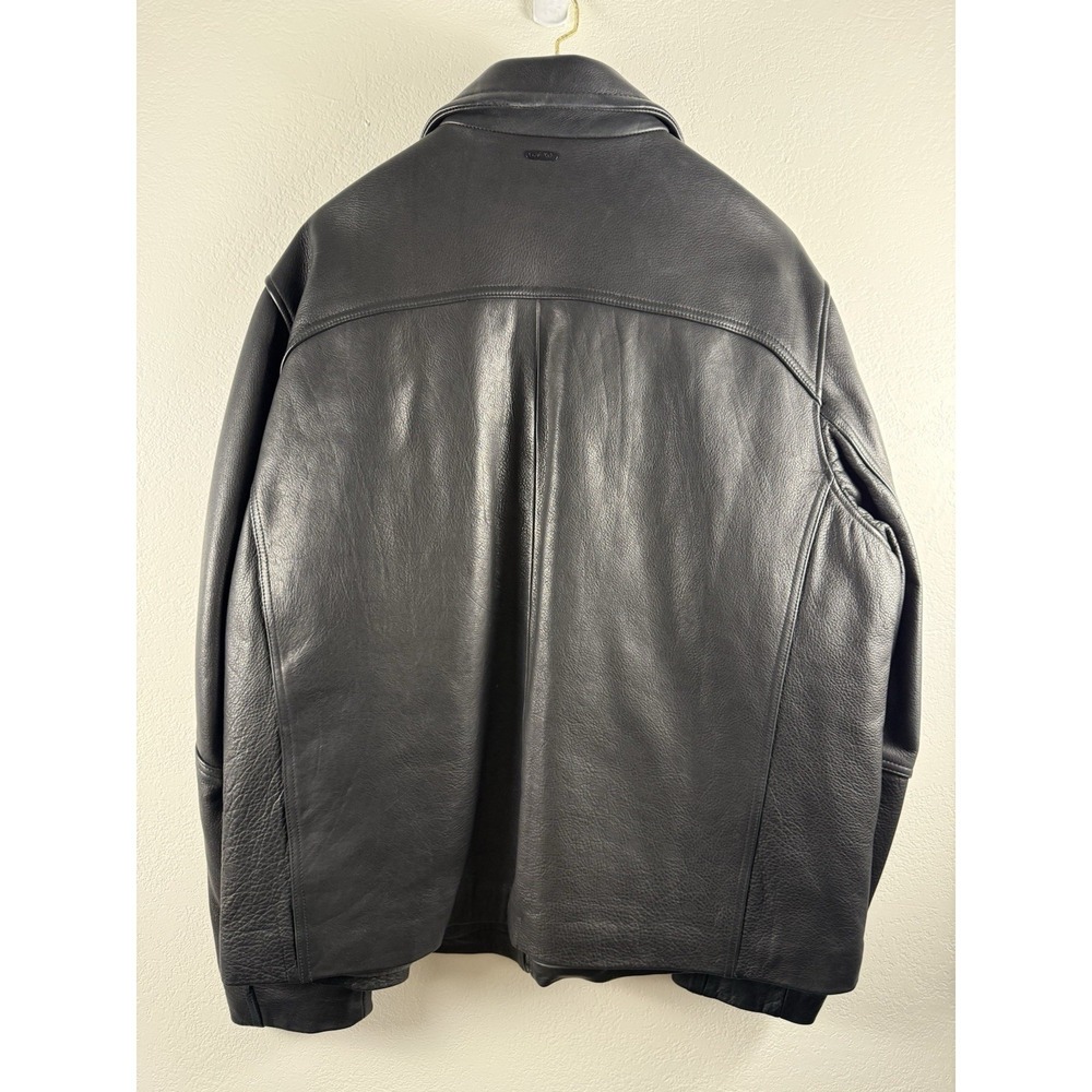Vintage Calvin Klein Men's Leather Jacket XL Black Full Zip Wool Lined Coat - Picture 3 of 12